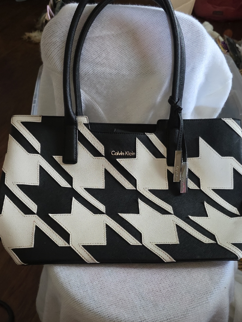 Calvin Klein Black and White Geometric Tote